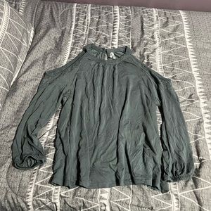 Women’s high neck, cold shoulder long sleeve shirt